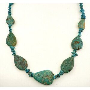 Jay King Turquoise Necklace Blue Carved Leaves Leaf Bead Sterling Silver DTR 925